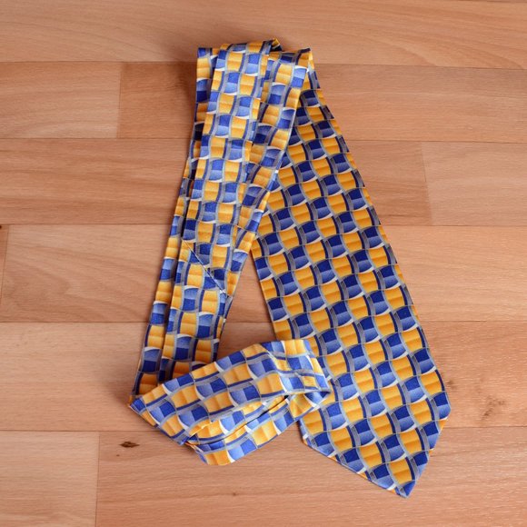 New Wolf Mark silk tie #98085 Blue and yellow - Picture 5 of 6